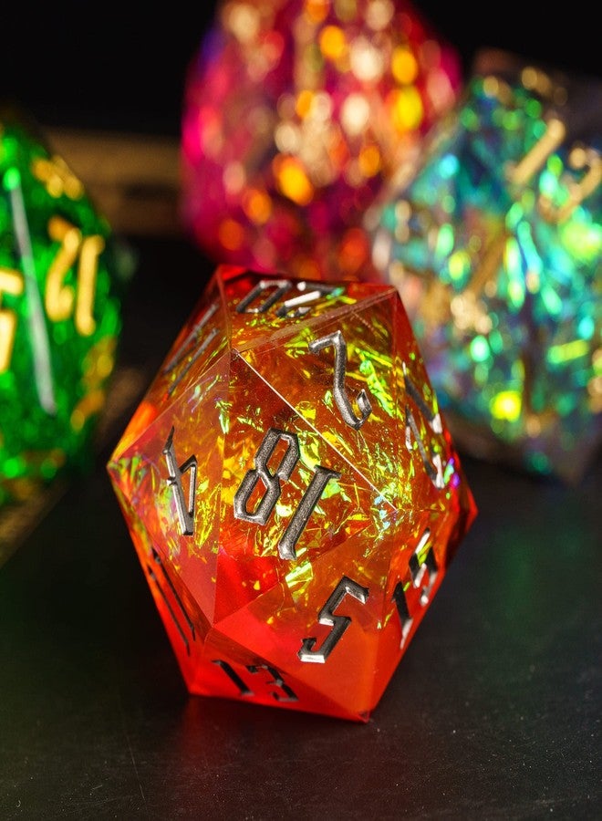 Cusdie Single D20 DND Dice with Sharp Edges and Glitter Foil Inclusions, 20 Sided D&D Dice, 33mm Handcrafted, for Role Playing Game (Orange/SG) - Image 4